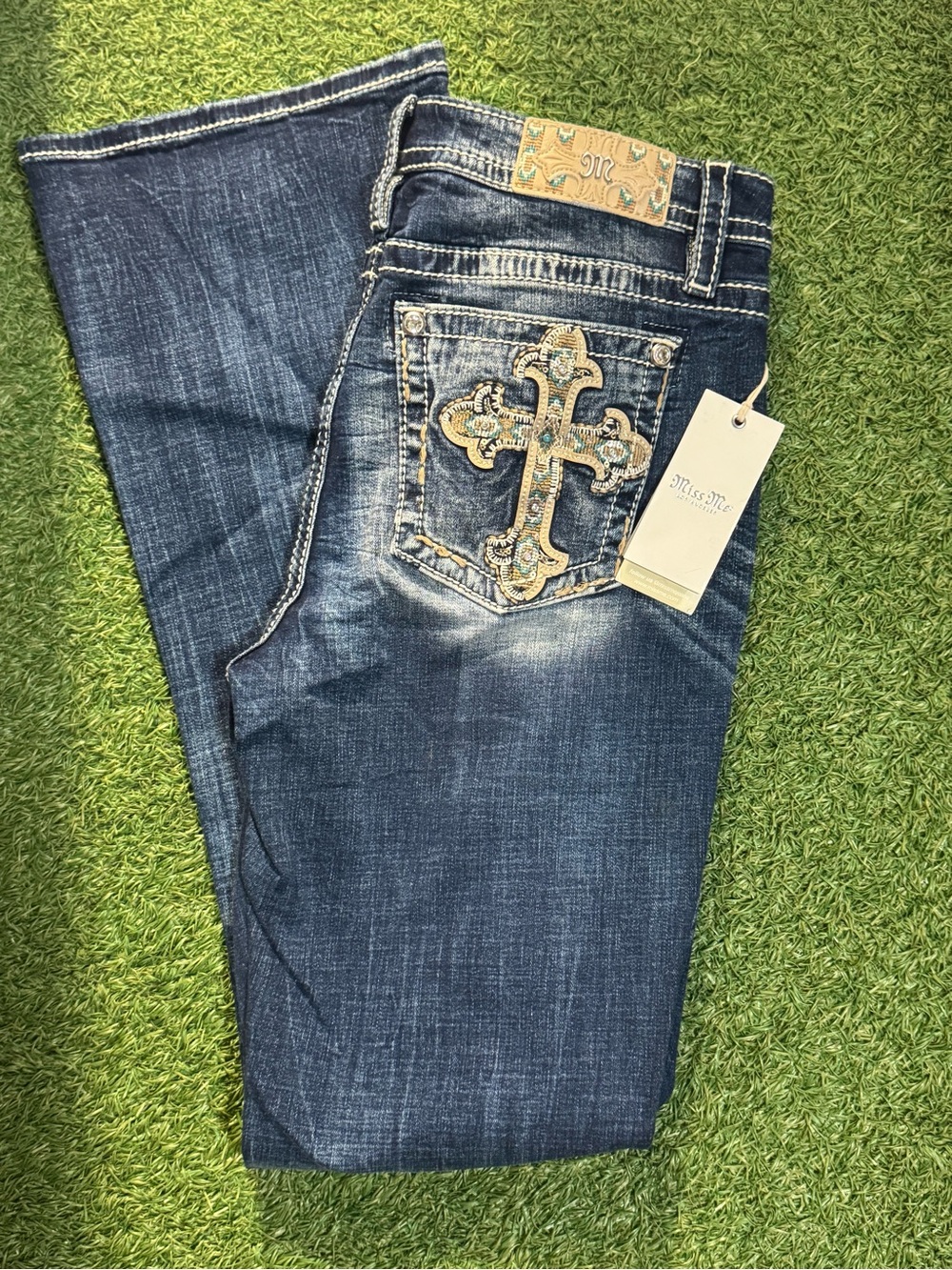 Miss Me Jeans Mid-Rise Bootcut Size 33x34 M9199B Dk Blue - NWT